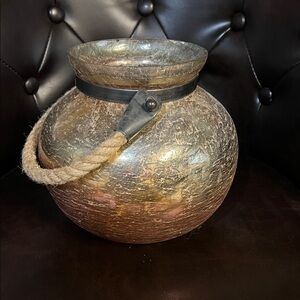 Rustic Brown Glass Vase with Rope Handle